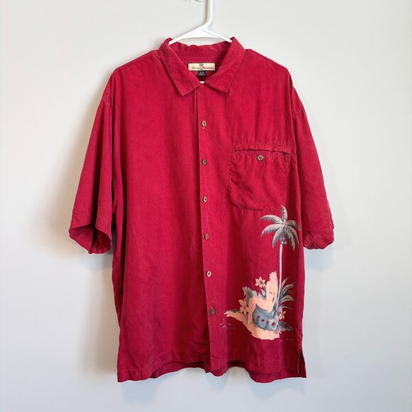Tommy Bahama Men's XL Hawaiian Shirt 100% Silk Vacation Red Resortwear Hula Girl - Picture 1 of 11